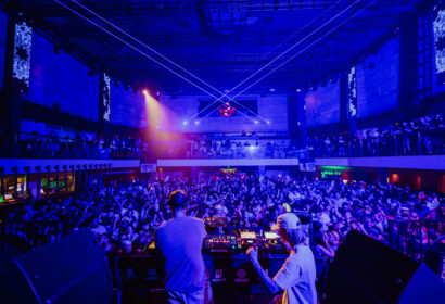 Production photo J worra b2b Westend djing for Wildfire Benefit: J. Worra b2b Westend, Kyle Watson, and Camden Cox at Exchange LA 9/15/24